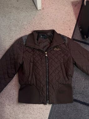 Sean John Quilted Dark Brown Zip Jacket with Shiny Trim